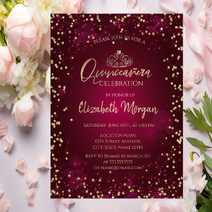 Convites Tiaro de Ouro Chic, Diamantes Quinceañera Burgundy