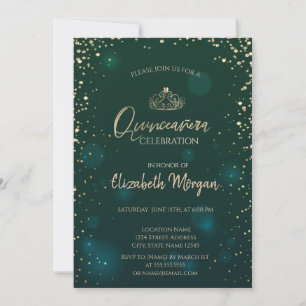 Convites Tiaro de Ouro Chic, Diamantes Quinceañera Verde
