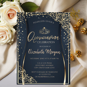 Convites Tiaro de ouro chique, Quinceañera de diamantes