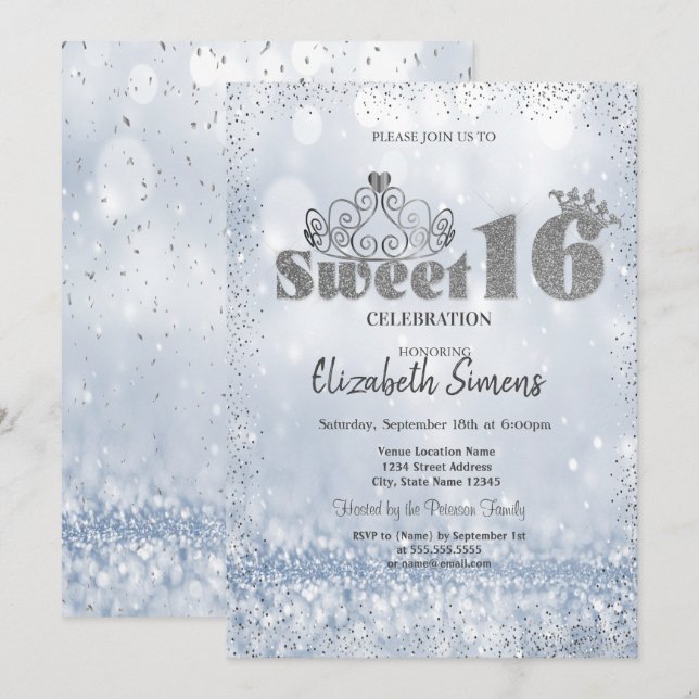 Convites Tiaro de Ouro Confete Princesa Bokeh Sweet 16 (Frente/Verso)