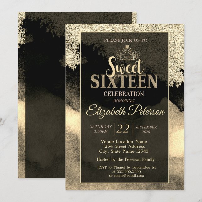Convites Tiaro de Ouro Elegante e Chic, Moldura Festa Sweet (Frente/Verso)