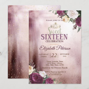 Convites Tiaro de Ouro,Festa Sweet 16 Vermelho Burgundy Con