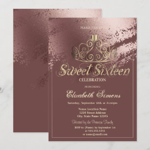 Convites Tiaro de Ouro Rosa Dourado Pincelada Doce 16