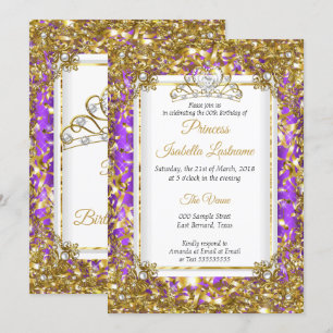 Convites Tiaro de Pérola Branca Dourado Roxo Festa de Anive