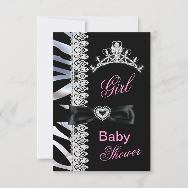 Convites Tiaro de Princesa Chuveirinho de Bebê Menina Zebra (Frente)