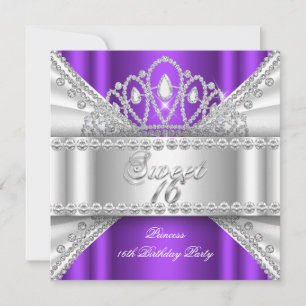 Convites Tiaro de Princesa Sweet 16 Roxo Branco Diamante
