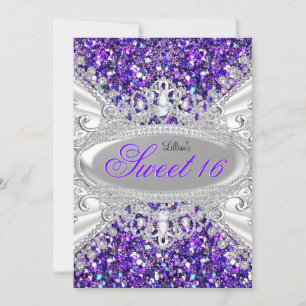 Convites Tiaro de Purpurina Roxa & Diamante Sweet 16