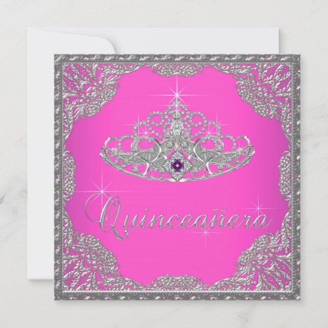 Convites Tiaro de Rosa Quente Quinceanera (Frente)