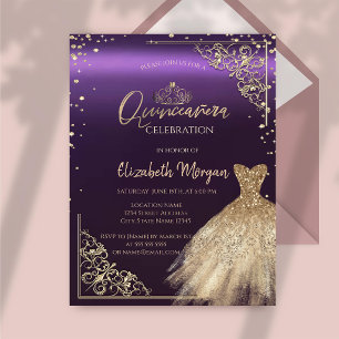 Convites Tiaro de vestido dourado chique, diamantes Quincea