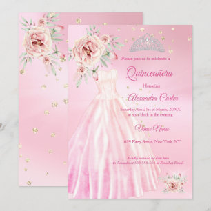 Convites Tiaro de vestido rosa para festa de aniversário de