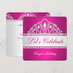 Convites Tiaro Diamante Branco da Princesa Fúcsia de Aniver