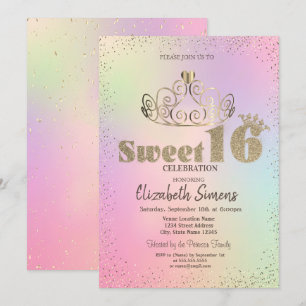 Convites Tiaro Dourado Confete Princesa Holográfico Sweet 1