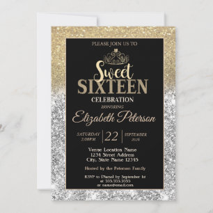Convites Tiaro Dourado Prata Dourado Brilho Bokeh Sweet 16