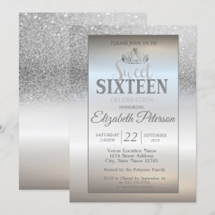 Convites Tiaro, Festa Sweet 16 Bokeh Ombre Brilho Prata