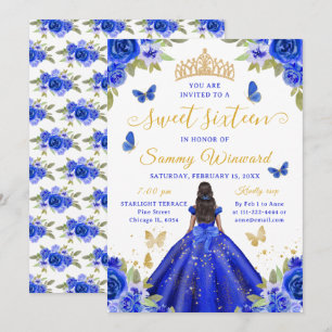 Convites Tiaro Floral Azul Princesa Preta Sweet Sixteen