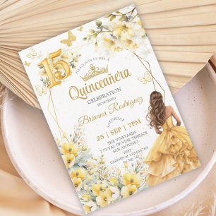 Convites Tiaro Floral Borboleta Amarela Dourada Quinceañera