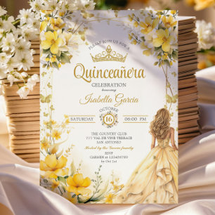 Convites Tiaro Floral Borboletas Dourado Amarelo Quinceañer