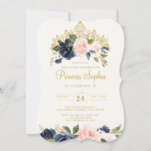 Convites Tiaro Floral Princesa Bege Marinho Aniversário