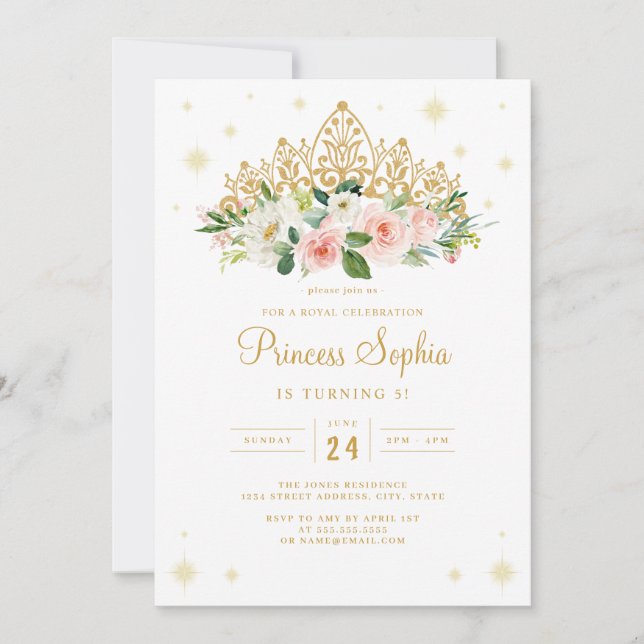 Convites Tiaro Floral Princesa Brilho Aniversário (Frente)