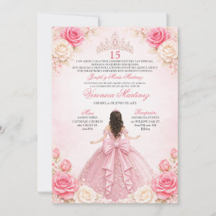 Convites Tiaro Floral Princesa Rosa Quinceañera