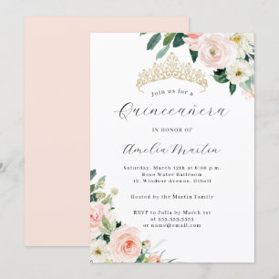 Convites Tiaro Floral Rosa Elegante Quinceanera
