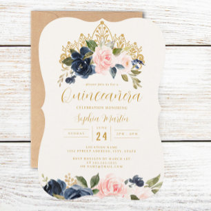 Convites Tiaro Floral Rosa Marinho Quinceanera