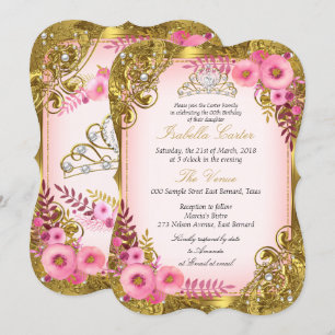 Convites Tiaro Floral Rosa Pérola Branca Dourada Festa de A