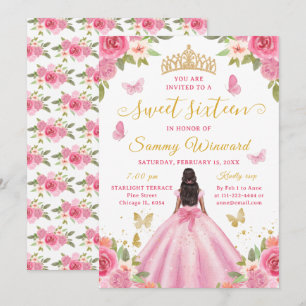 Convites Tiaro Floral Rosa Princesa Negra Sweet Sixteen
