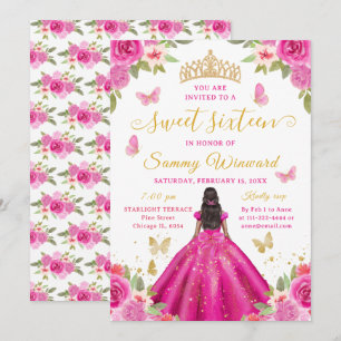 Convites Tiaro Floral Rosa Quente Princesa Negra Sweet Sixt