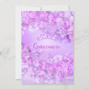 Convites Tiaro floral rosa roxo para Princesa Quinceanera