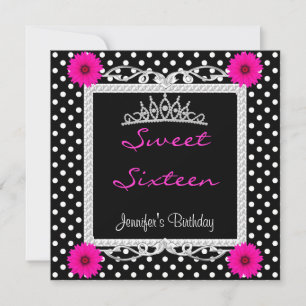 Convites Tiaro floral rosa Sweet 16 16º ponto preto e branc