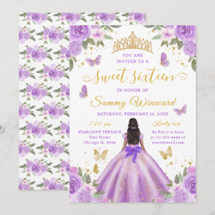 Convites Tiaro Floral Roxo Princesa Sweet Sixteen
