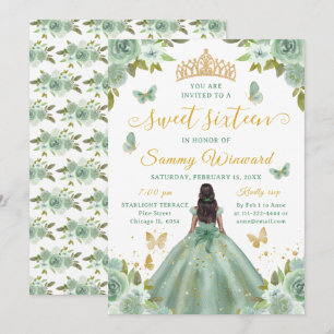 Convites Tiaro Floral Verde Princesa Preta Sweet Sixteen