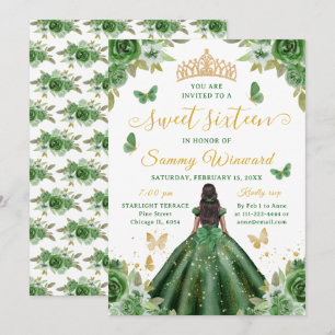 Convites Tiaro Floral Verde Princesa Preta Sweet Sixteen