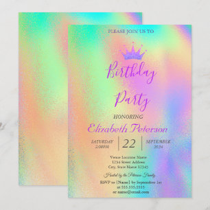 Convites Tiaro Glitter Chique Arco-íris Holográfico Anivers
