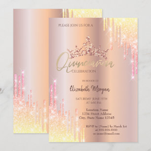 Convites Tiaro Ombre Brilho Rosa Em Ouro Quinceañera