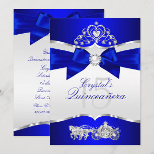 Convites Tiaro Pérola de Arco Azul Royal Prata Quinceanera
