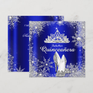 Convites Tiaro Prateado Royal Blue Quinceanera Aniversário 