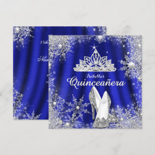 Convites Tiaro Prateado Royal Blue Quinceanera Aniversário 