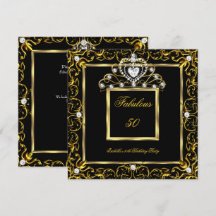 Convites Tiaro Preto Dourado Fabuloso para Aniversário de 5