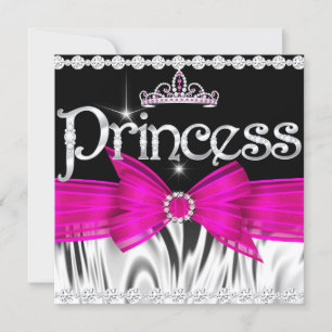 Convites Tiaro Princesa Aniversário Rosa Quente Preto Prata