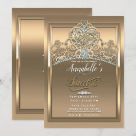 Convites Tiaro Princesa Glamouroso Dourado Coração Festa Do