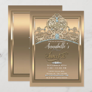 Convites Tiaro Princesa Glamouroso Dourado Coração Festa Do