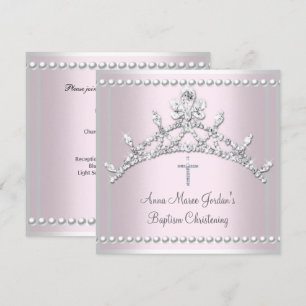 Convites Tiaro Rosa Batismo Prata Pérola Branca Diamante