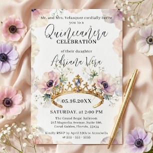 Convites Tiaro Rosa Bege Anêmona Dourado Quinceañera Prince