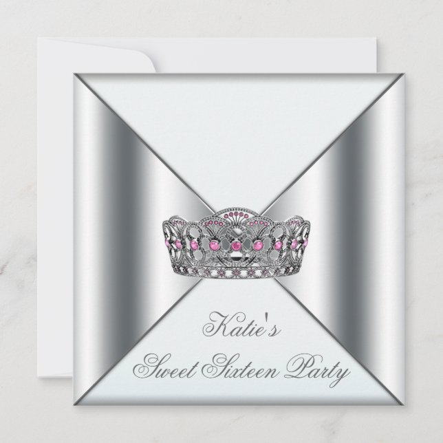 Convites Tiaro Rosa Branco Festa Sweet 16 Branco (Frente)