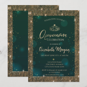 Convites Tiaro Verde Chic Dourado,Sequins Verde Quinceañera