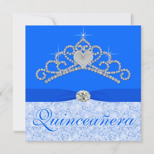 Convites Tiarra de Diamante Azul Blue Quincenera (Frente)