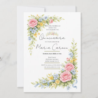 Convites Tiarra de Quinceanera em aquarela feminina