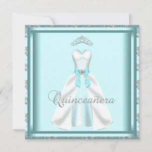 Convites Tiarra de vestido de festa Quinceanera damasco azu